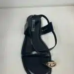 SANDALIA PLANA CRUCE ANILLO NEGRO